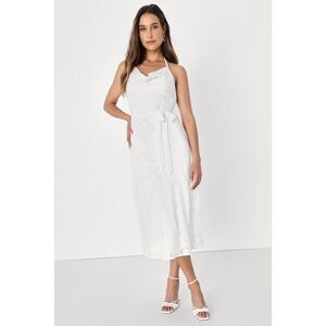 Lulus Graceful Charm White Burnout Floral Jacquard Halter Midi Dress - Size M